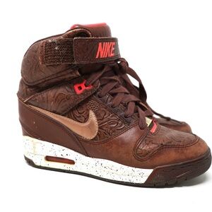 Nike Air Revolution Dunk Sky Hi FW QS Milan Womens 6.5 Brown Red Floral Embossed